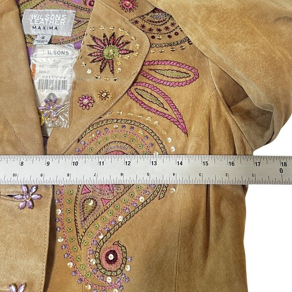 Vtg Y2K Wilsons Leather Maxima Beige Suede Paisley Embroidered Jacket S NWD - Picture 11 of 15